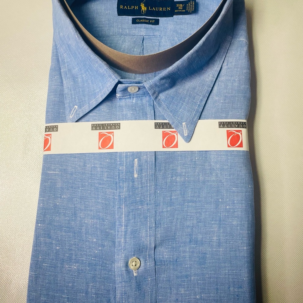 Ralph Lauren Light Blue Casual 100% Linen Button Down Shirt